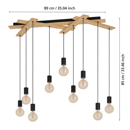 Monmount Multi-Light Black Pendant Bar with Wooden Rods