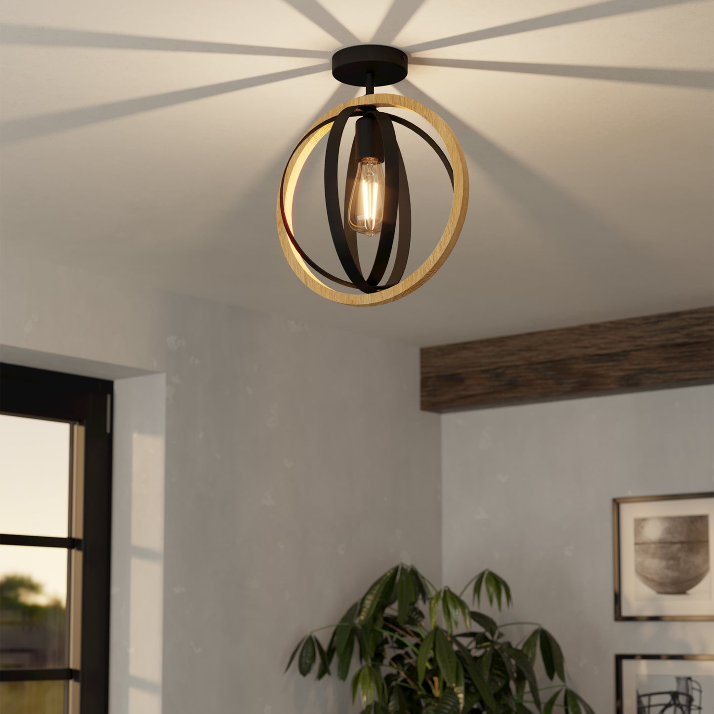 Basildon Black Semi-Flush Ceiling Light