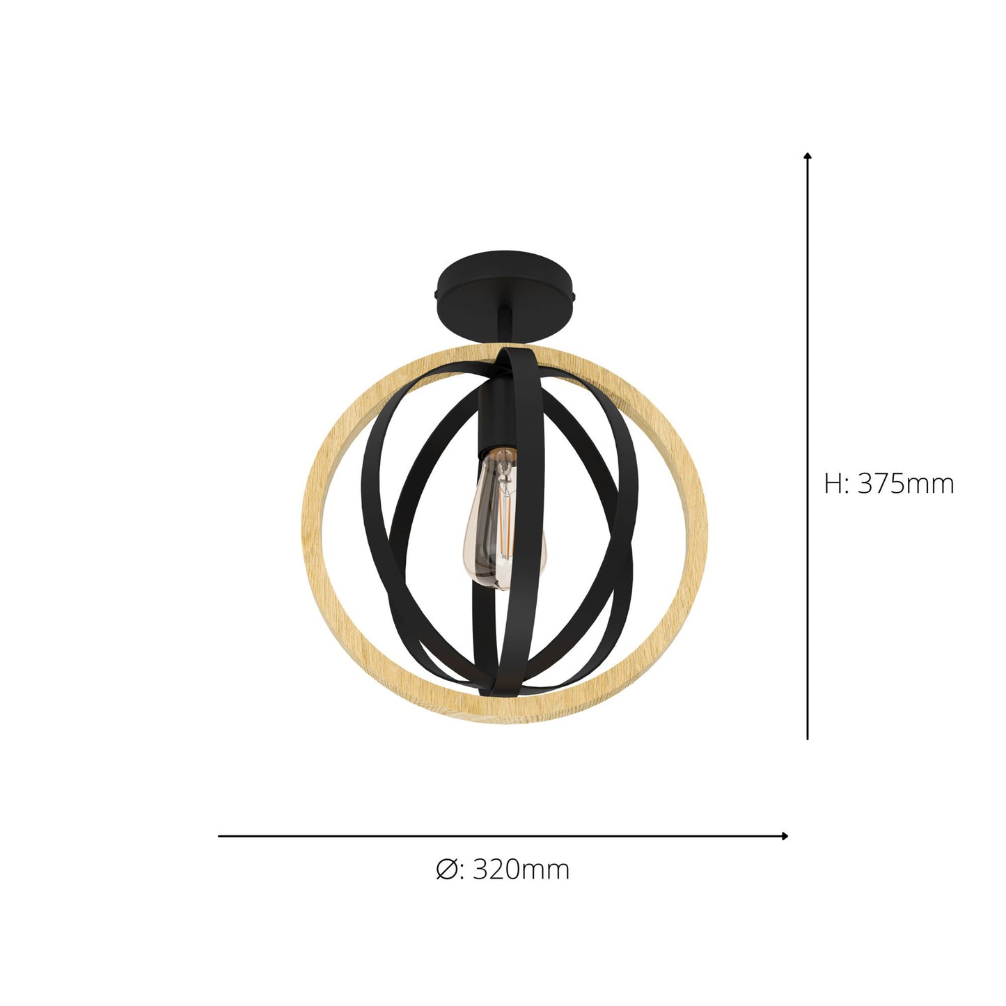 Basildon Black Semi-Flush Ceiling Light