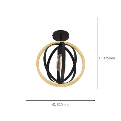 Basildon Black Semi-Flush Ceiling Light