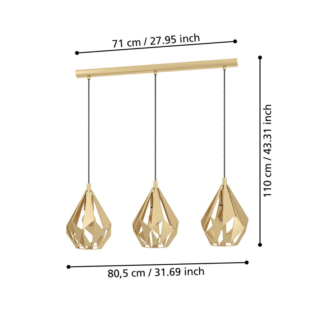 Carlton 3-Light Gold Ceiling Pendant
