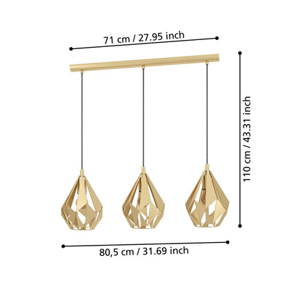 Carlton 3-Light Gold Ceiling Pendant