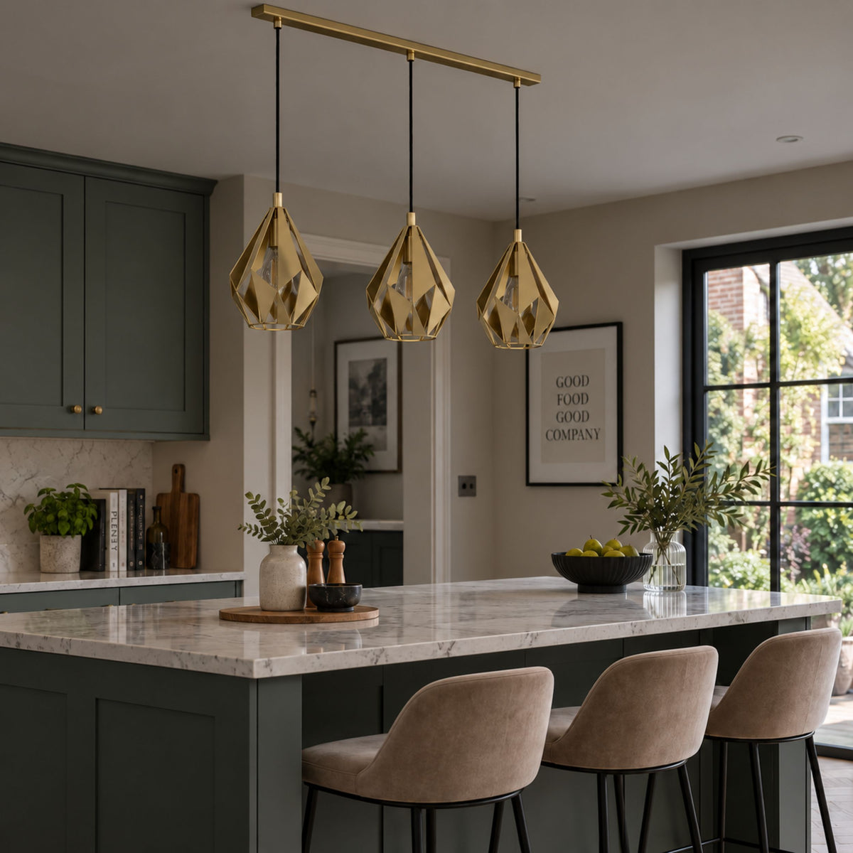 Carlton 3-Light Gold Ceiling Pendant