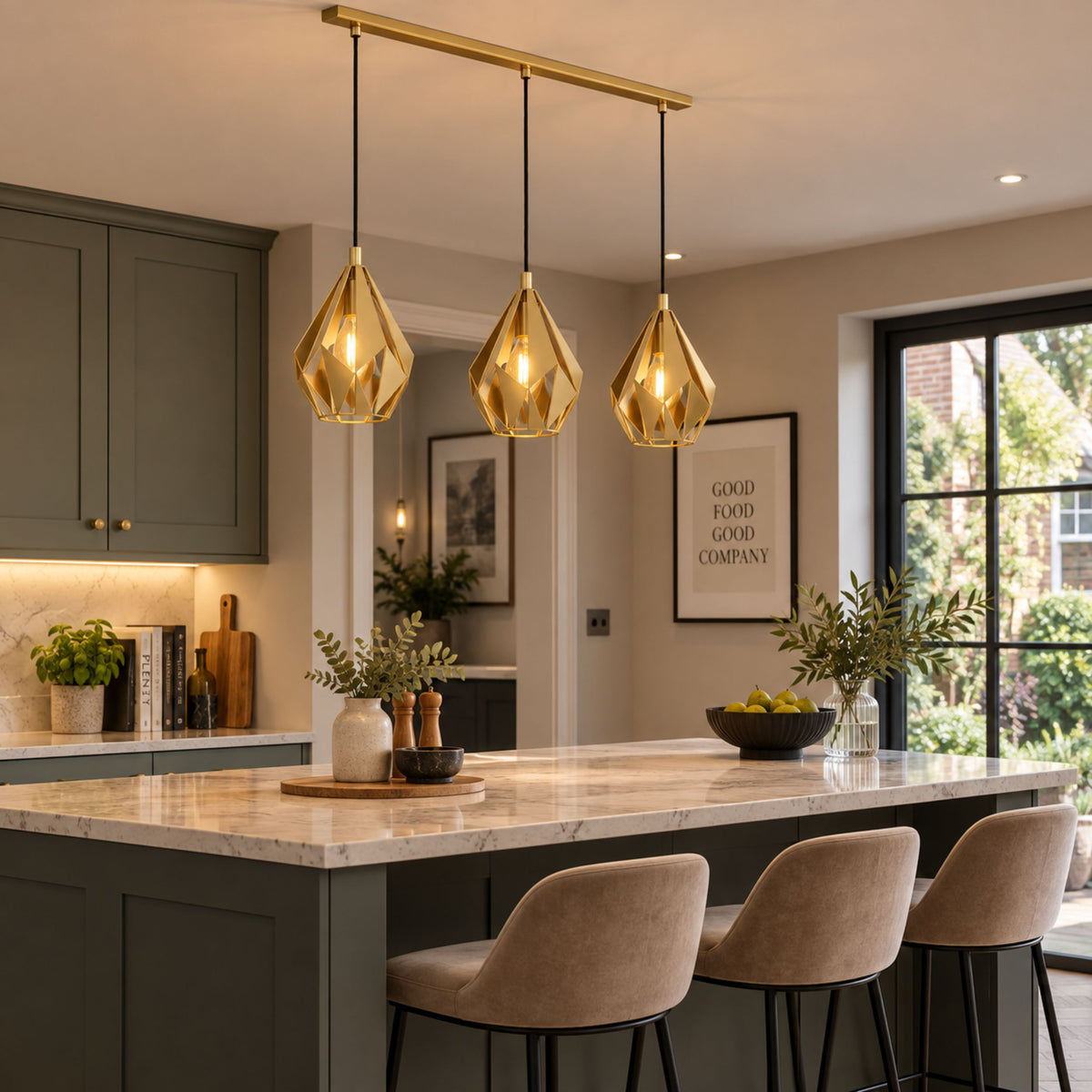 Carlton 3-Light Gold Ceiling Pendant
