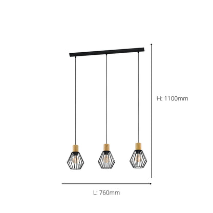 Palmorla 3-Light Black Ceiling Pendant