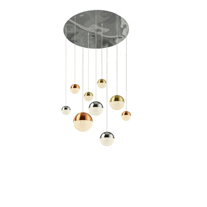 Planets 9 Light Polished Chrome, Satin Brass and Copper Pendant Ceiling Light