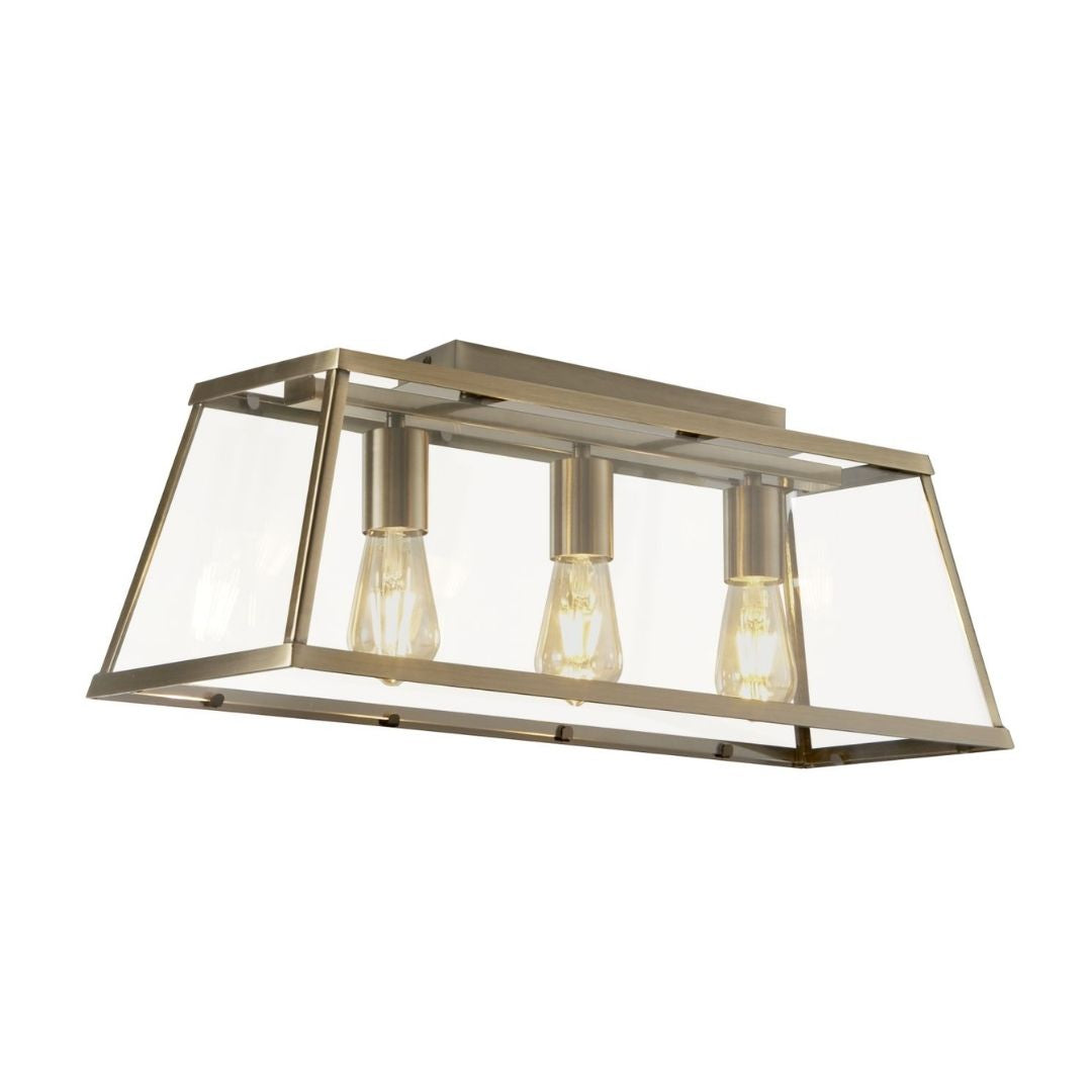 Voyager 3 Light Antique Brass Flush or Pendant Ceiling Light