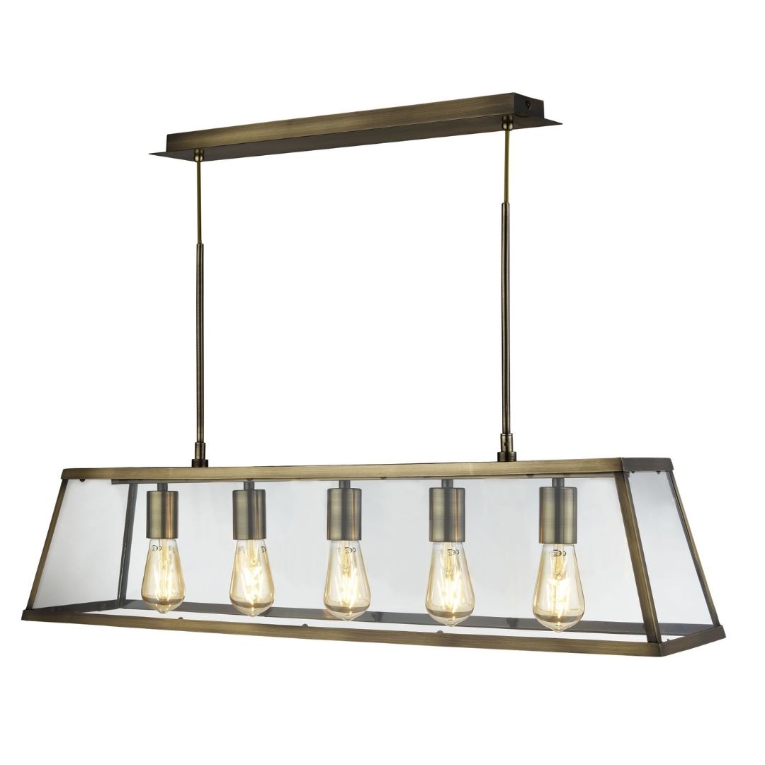 Voyager 5 Light Antique Brass Flush or Pendant Ceiling Light