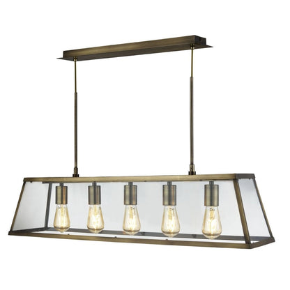 Voyager 5 Light Antique Brass Flush or Pendant Ceiling Light
