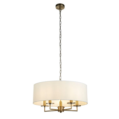 Knightsbridge 5 Light Antique Brass & White Pendant Ceiling Light
