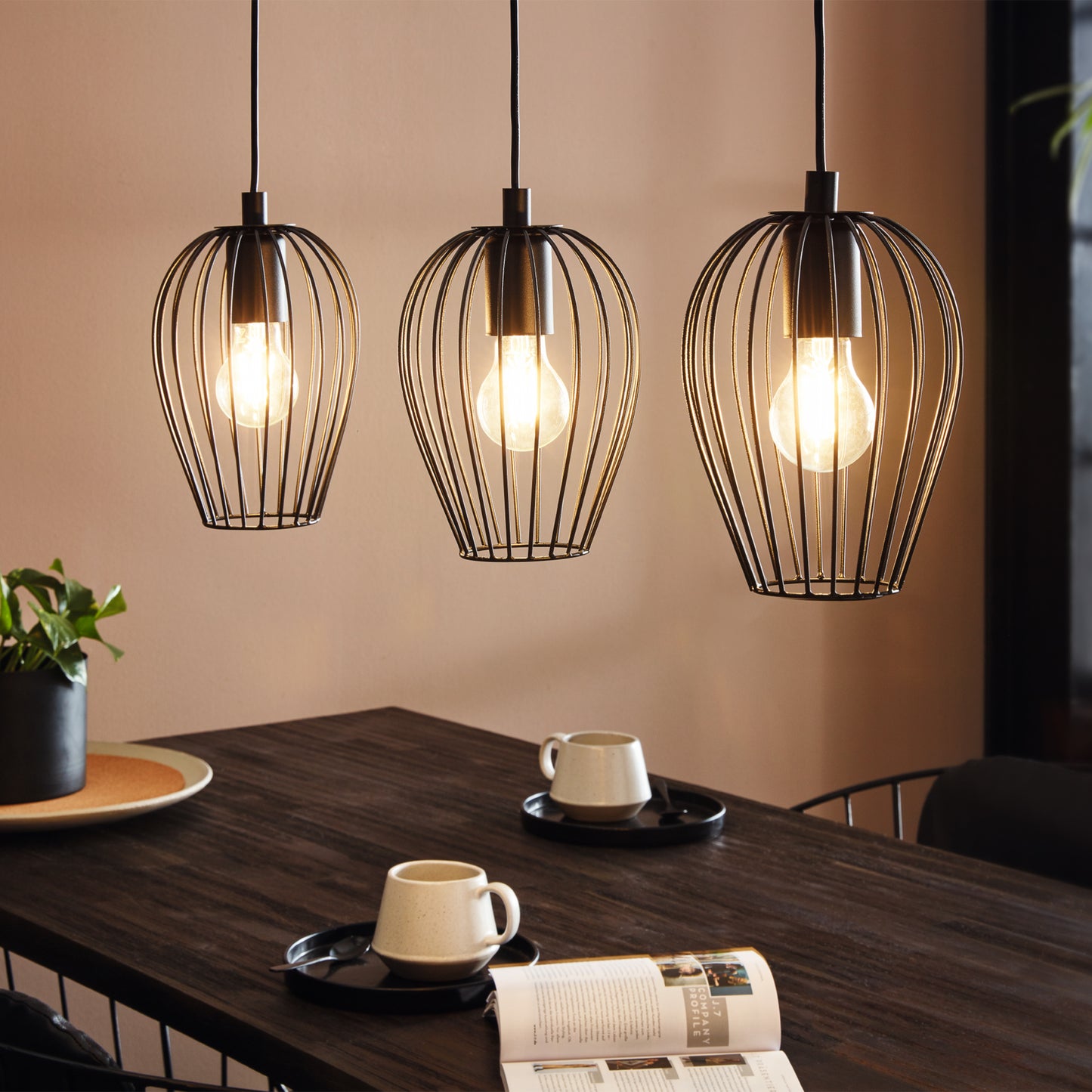 Newtown 3-Light Black Linear Ceiling Pendant