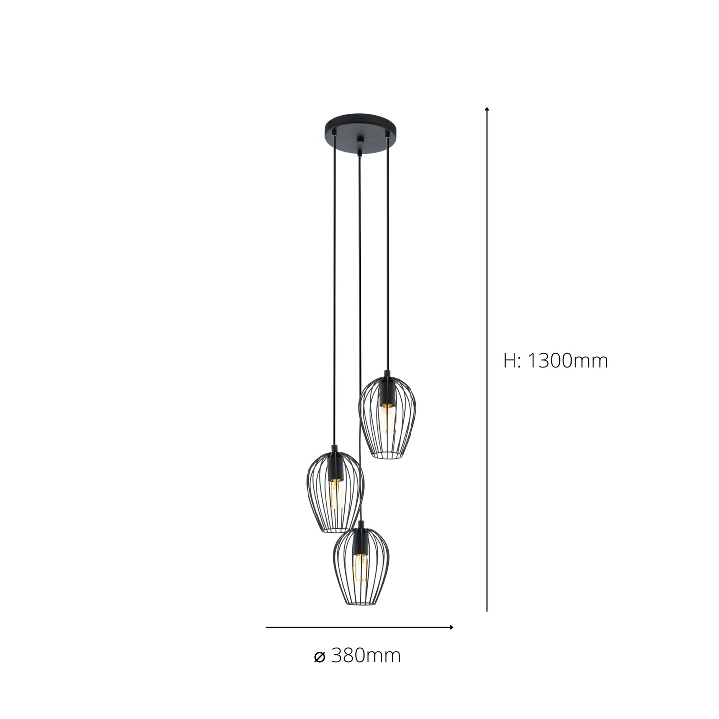 Newtown 3-Light Black Round Ceiling Pendant