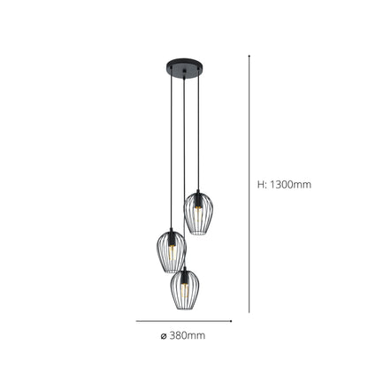 Newtown 3-Light Black Round Ceiling Pendant