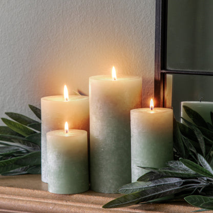 Rustic Tall Pillar Candle Sage 14cm