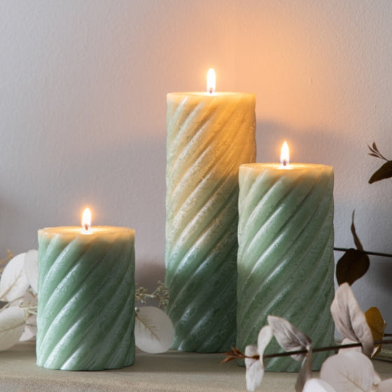 Pillar Large Twist Candle in Sage