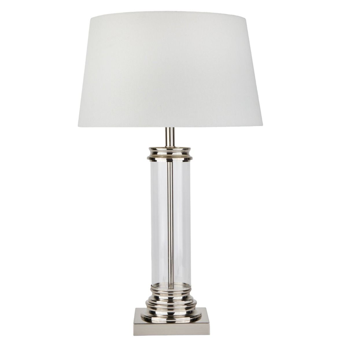 Pedestal Polished Chrome 62cm Table Lamp with Glass Column and Cream Shade