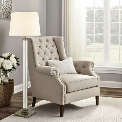 Pedestal Antique Brass & Glass Floor Lamp with Cream Shade