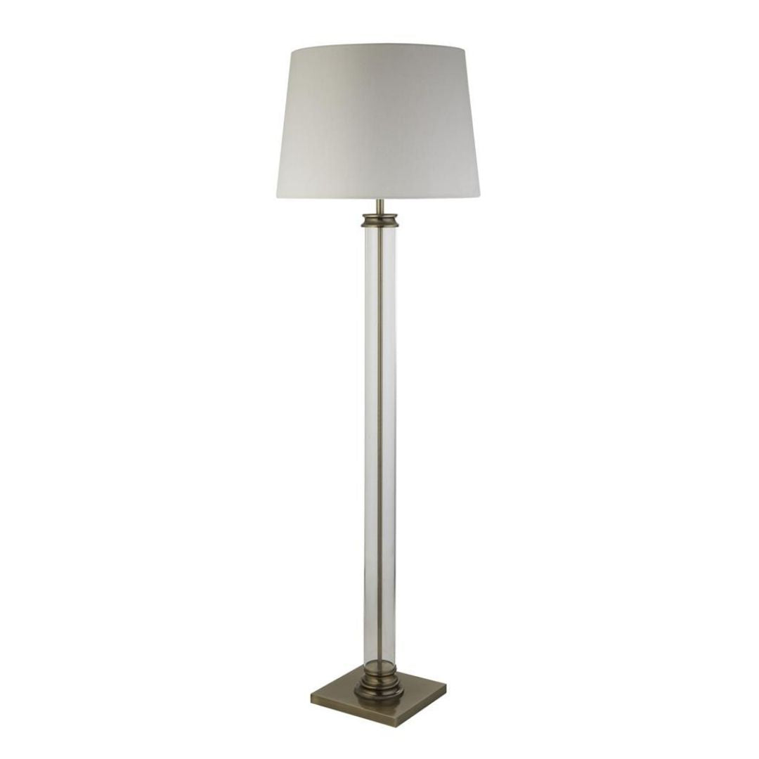 Pedestal Antique Brass & Glass Floor Lamp with Cream Shade