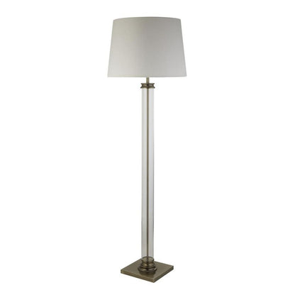 Pedestal Antique Brass & Glass Floor Lamp with Cream Shade