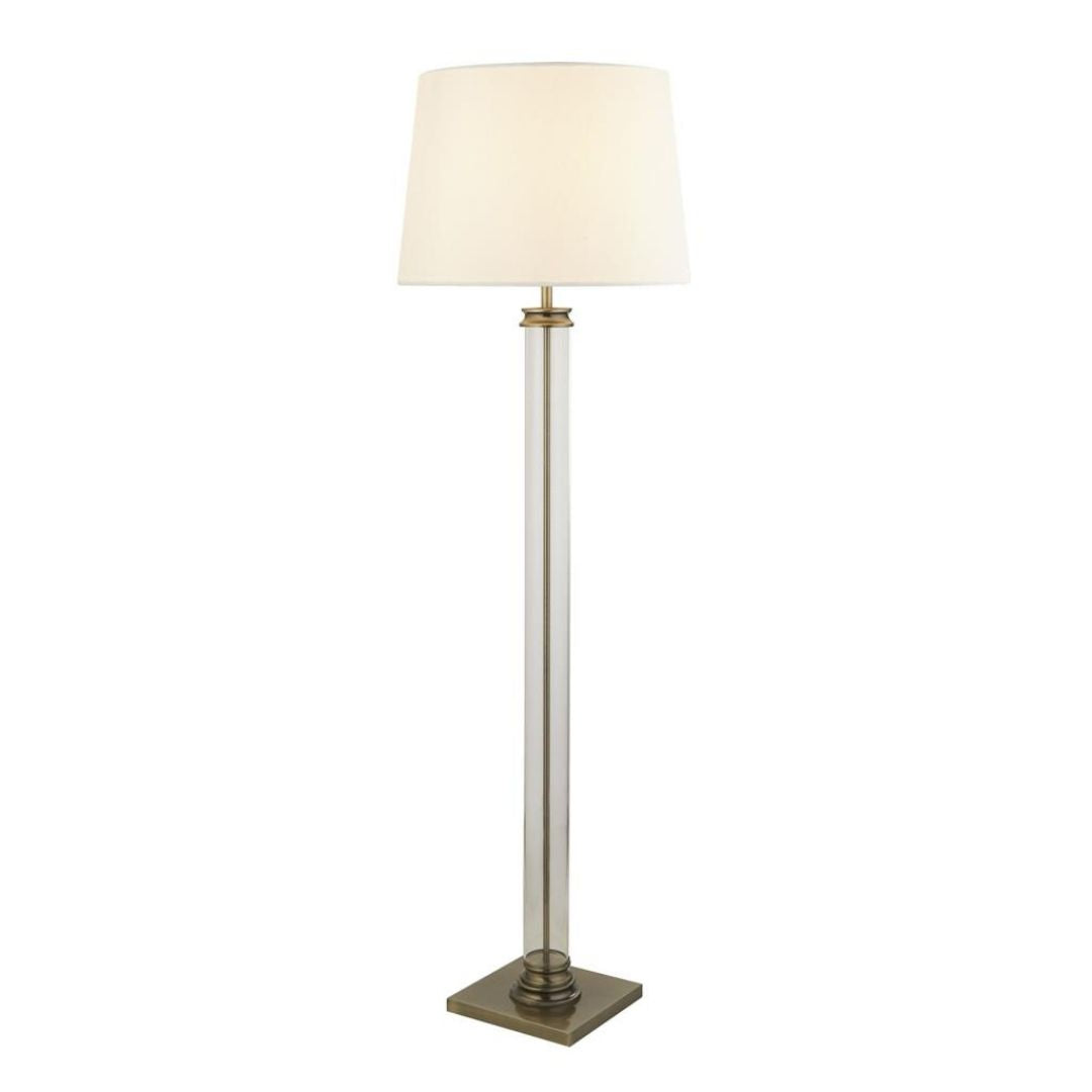 Pedestal Antique Brass & Glass Floor Lamp with Cream Shade