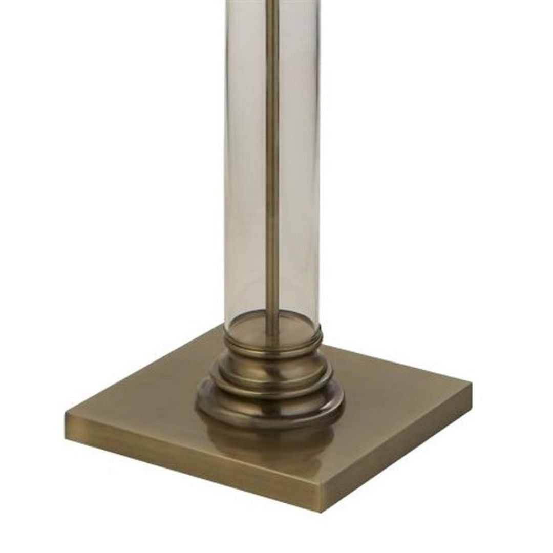 Pedestal Antique Brass & Glass Floor Lamp with Cream Shade