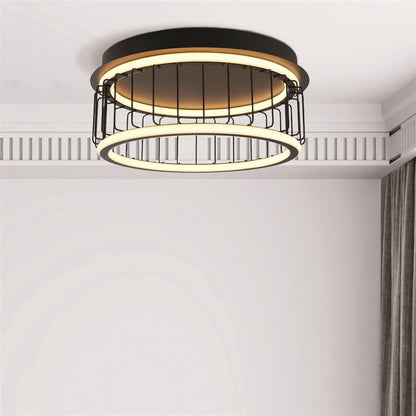 Circolo Black Cage LED Flush Ceiling Light Small