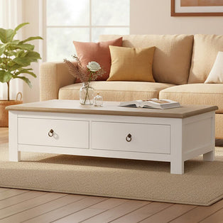 Hampstead White and Oak Wood 2 Drawer Coffee Table