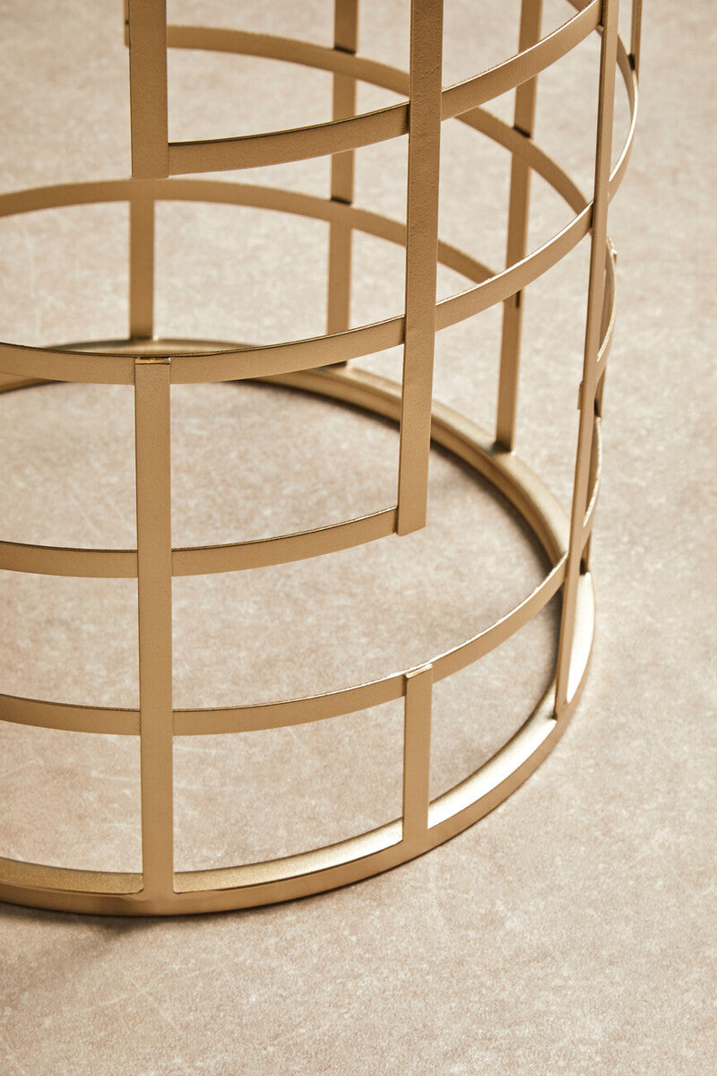 Avantis Champagne Finish Set of 2 Round Side Tables with Art Deco Design