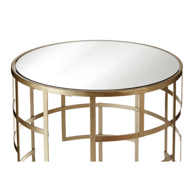 Avantis Champagne Finish Set of 2 Round Side Tables with Art Deco Design