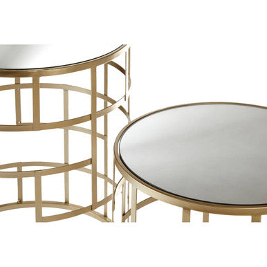 Avantis Champagne Finish Set of 2 Round Side Tables with Art Deco Design