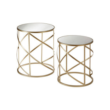 Avantis Champagne Finish Set of 2 Round Side Tables with Swirl Design