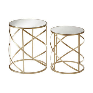 Avantis Champagne Finish Set of 2 Round Side Tables with Swirl Design