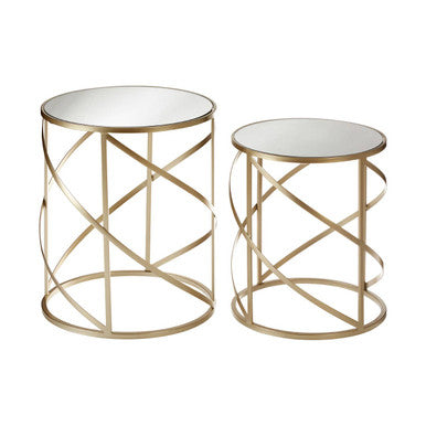 Avantis Champagne Finish Set of 2 Round Side Tables with Swirl Design