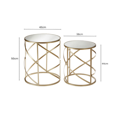 Avantis Champagne Finish Set of 2 Round Side Tables with Swirl Design