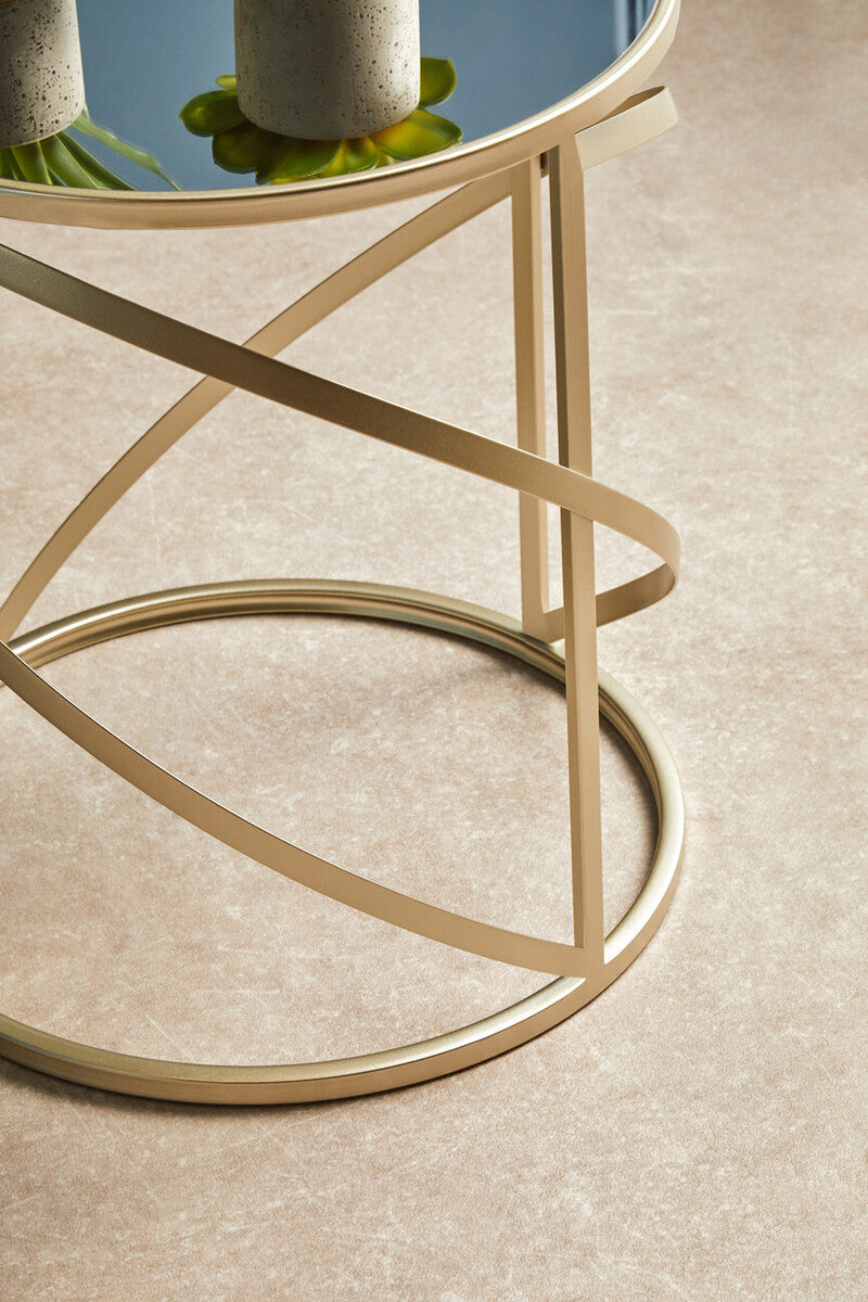 Avantis Champagne Finish Set of 2 Round Side Tables with Swirl Design