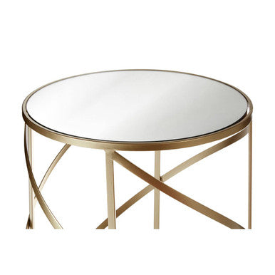 Avantis Champagne Finish Set of 2 Round Side Tables with Swirl Design