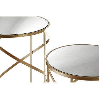 Avantis Champagne Finish Set of 2 Round Side Tables with Swirl Design