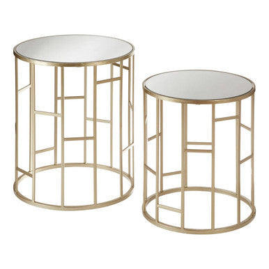 Avantis Champagne Finish Set of 2 Round Side Tables with Asymmetric Design