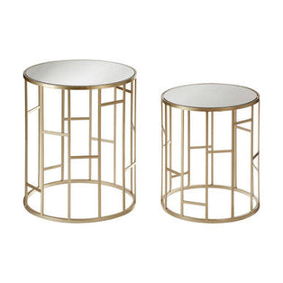 Avantis Champagne Finish Set of 2 Round Side Tables with Asymmetric Design