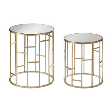Avantis Champagne Finish Set of 2 Round Side Tables with Asymmetric Design