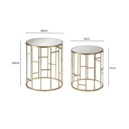 Avantis Champagne Finish Set of 2 Round Side Tables with Asymmetric Design