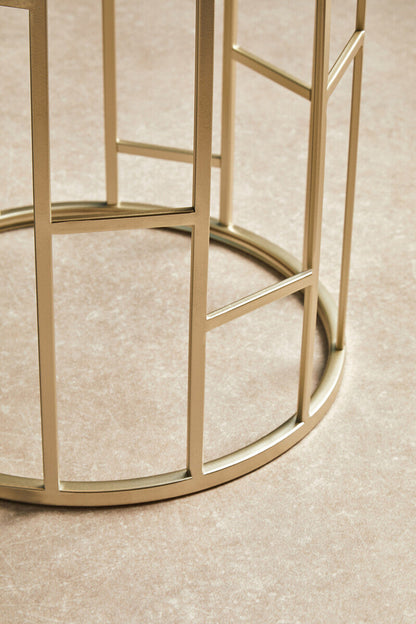 Avantis Champagne Finish Set of 2 Round Side Tables with Asymmetric Design