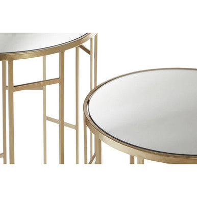 Avantis Champagne Finish Set of 2 Round Side Tables with Asymmetric Design