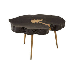 Asamra Black Acacia Wood Live Edge Coffee Table with Gold Finish Legs