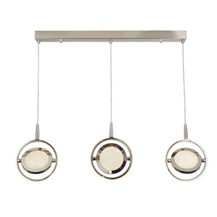 Gyroscope 3 Light Chrome & Crystal Sand LED Ceiling Pendant Bar