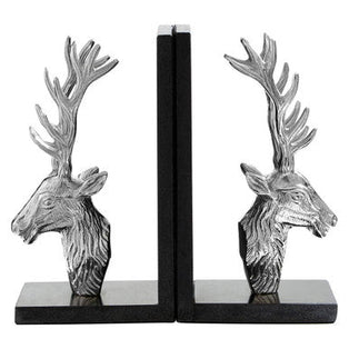 Set of 2 Stag Bookends with Marble Base