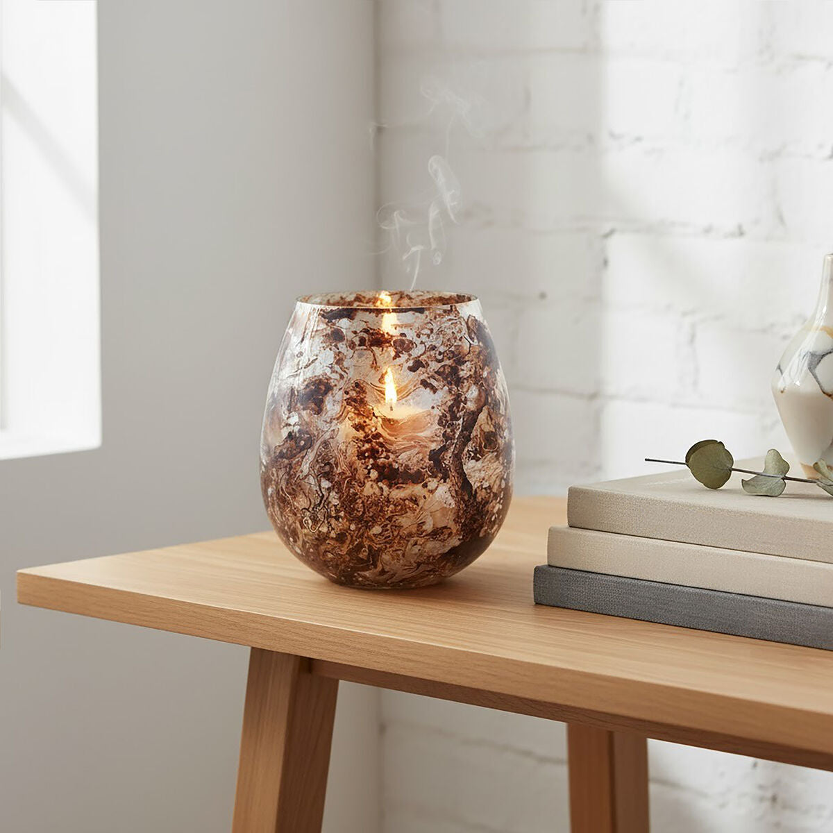 Brown Marble Effect Large Candle Holder