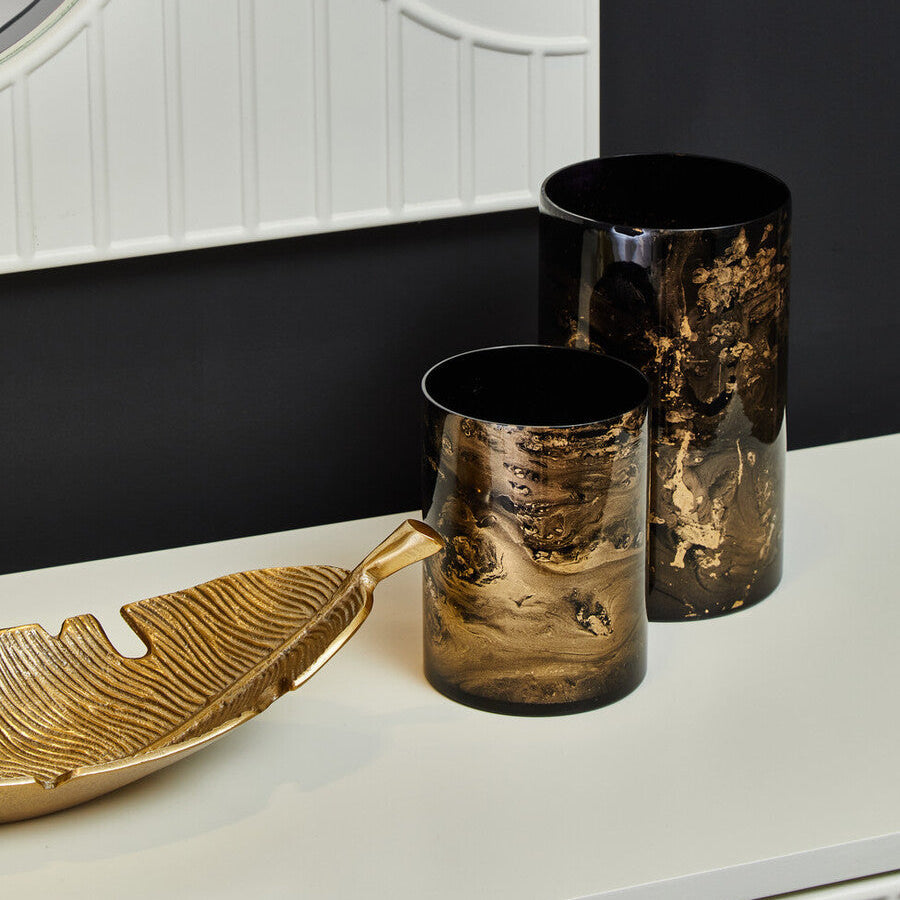 Black and Gold Marble Effect Large Candle Holder