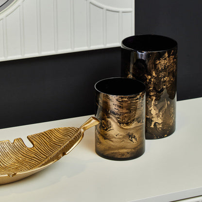 Black and Gold Marble Effect Large Candle Holder