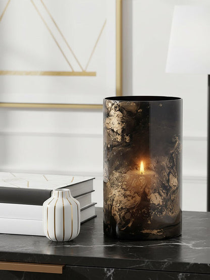 Black and Gold Marble Effect Large Candle Holder